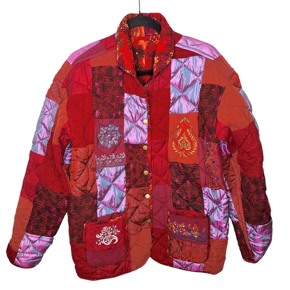VTG Patchwork Quilted Jacket Peasant Fairy Hippie Boho Festival S/M Mix Nouveau